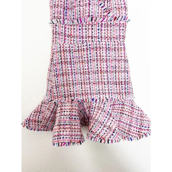 Lovers & Friends Tallulah Mini Dress Size XXS Pink Tweed Ruffle Hem Barbie NWT - Image 10