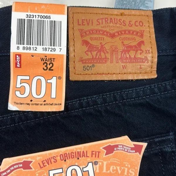 Levi's 501 Straight Leg Button Fly Denim Shorts - Raw Hem Dark Wash NWT Size 32 - Image 6