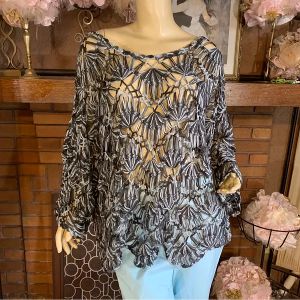 Lisa International Grays And Light Blues Crochet Sheer Tunic (1x) - Image 2