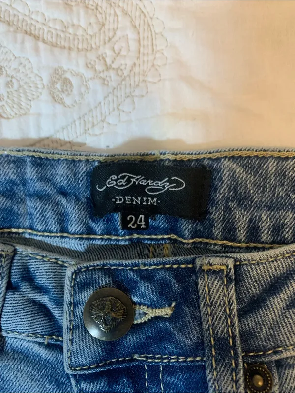 Vintage Ed Hardy Denim Bootcut Jeans Hot Pink Logo & Embroidery Ladies Sz 24 - Image 5