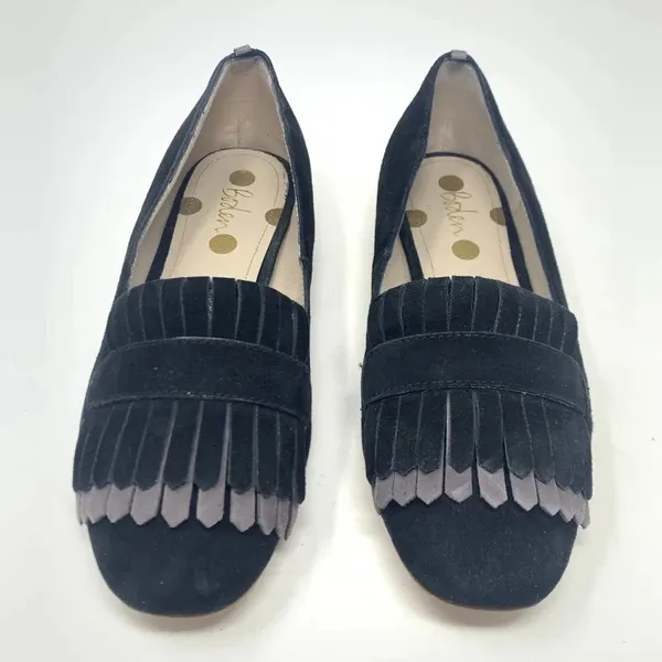 Boden Melody Suede Loafers Black‎ & Pewter Fringe Flats Size 36 / US 5.5 - Image 2