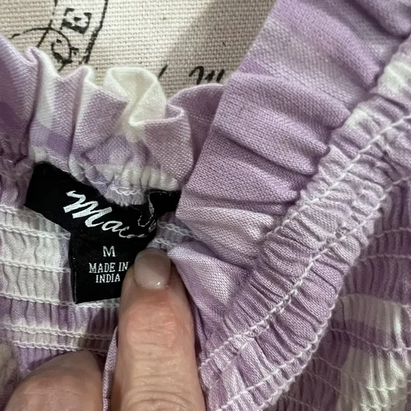 Main Strip Smocked linen type gingham plaid dress - Image 9