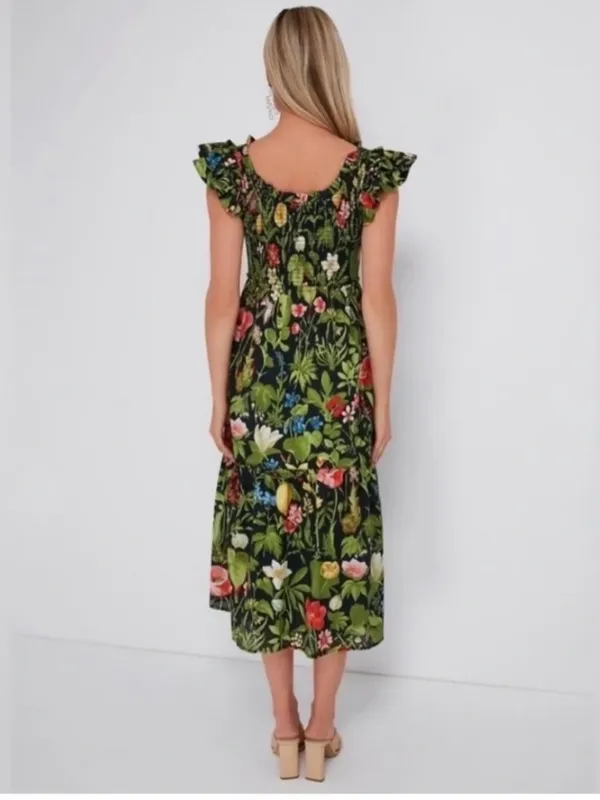 Tuckernuck Noir Blooming Botanical Mallie Midi Dress Small - Image 3