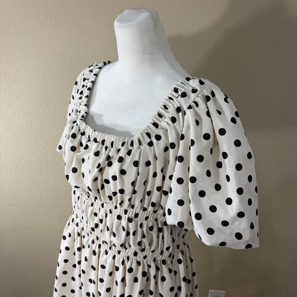 Bohme Polka Dot Black & Ivory Mini SunDress SZ- M NWT Beachy Cottagecore Peasant - Image 6