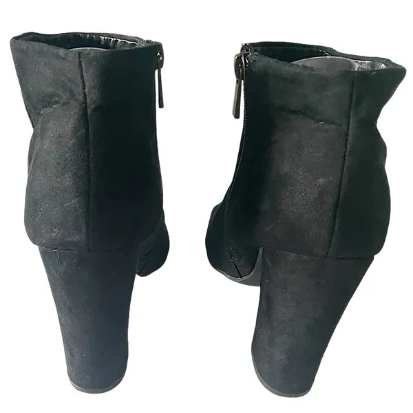 Bamboo•Black Faux Suede•Peep•Toe Ankle Boot•Size 9• 4”Block Heel - Image 9