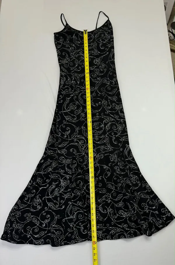 Vintage Jessica McClintock Millennium Black Silver Glitter Backless Fishtail Gow - Image 6