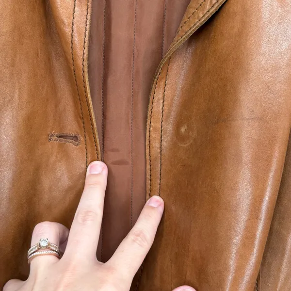 Vintage Leather Shearling Collar Penny Lane‎ Coat Brown Belted Distressed - Image 3