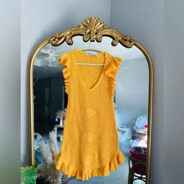 Free people mykonos sweater mini dress golden yellow nwot small - Image 2