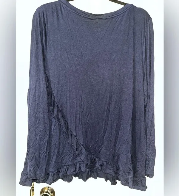 Matilda Jane NWT Top Womens XXL Navy Blue Long Sleeve Ruffle Hem Stretch Casual - Image 8