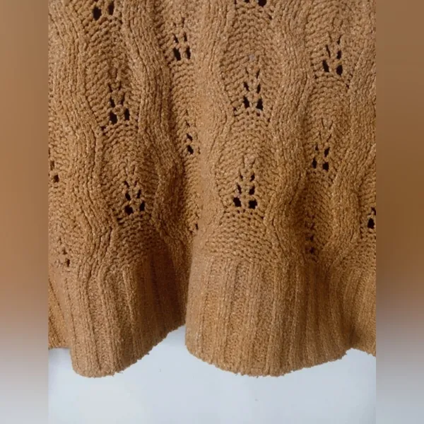 Pink Rose Camel Brown Open Knit Collared Cropped Sweater -‎ Size M - Image 8
