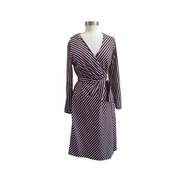 Banana Republic Brown Stripe Faux Wrap Career Office‎ Midi Dress Size 6 - Image 2
