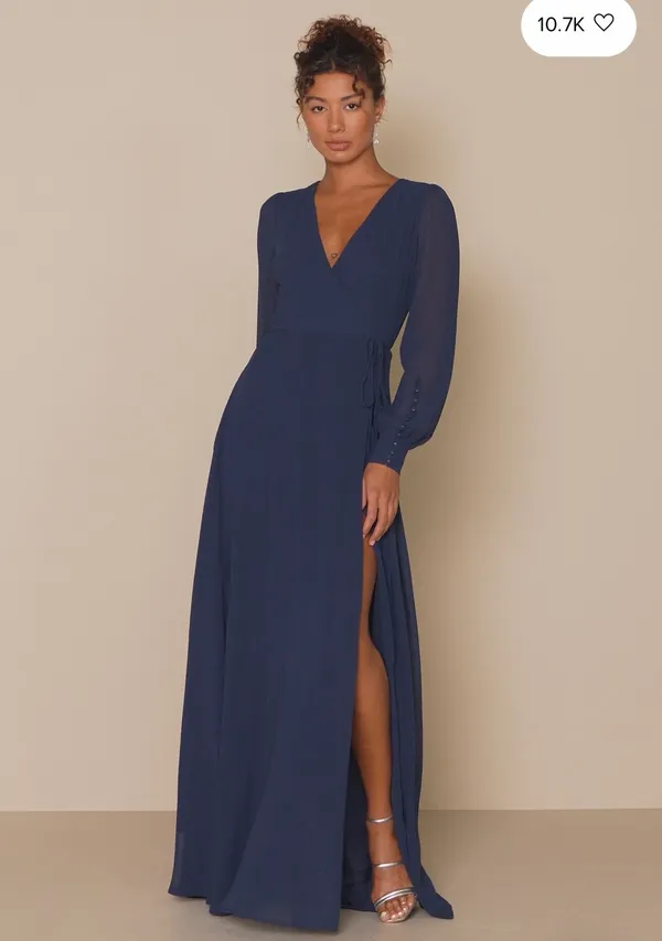 Lulus My Whole Heart Dark Navy Blue Long Sleeve Wrap Dress Size 1X MSRP $99 - Image 2