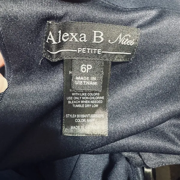 Alexa B Nites Navy Blue Formal Long Gown Dress 6P Petiite‎ draped neckline - Image 8