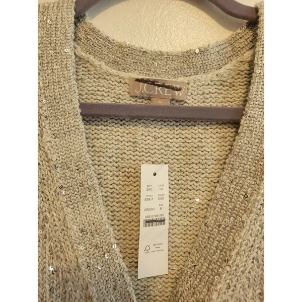 New womens sz Medium J Crew silver sequin button down relaxed fit cardigan BS951 - Image 4