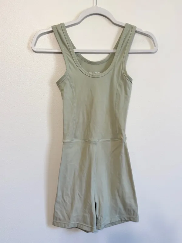 SET Active Sportbody Bodysuit Shortysuit Size Small Active Athletic Romper Green - Image 2