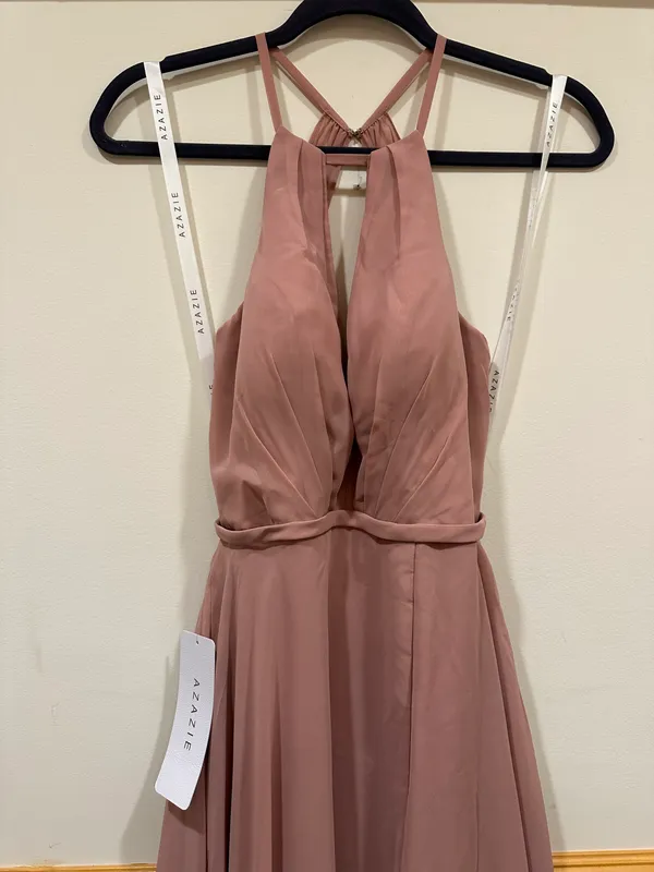 Azazie A-Line Pleated Chiffon Floor-Length Dress Size A2 - Image 7