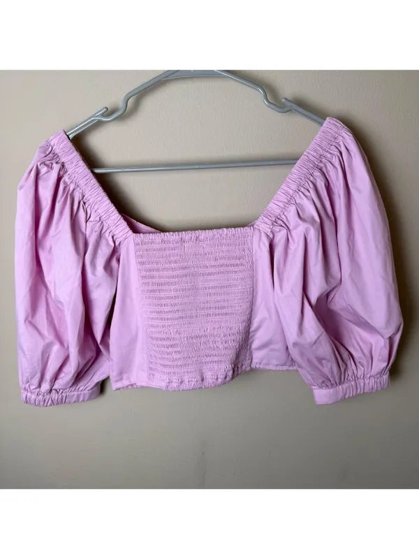 NWT Abercrombie & Fitch Puff Sleeve Crop Top Women XS Pink Shirt Coquette Blouse - Image 2
