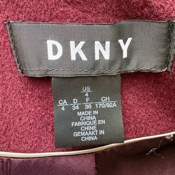 DKNY Wool Cashmere Blend Coat 4 Burgundy Faux Fur Collar Zip‎ Timeless Classy - Image 10