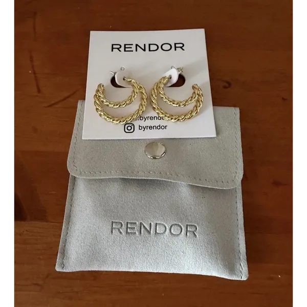 Rendor Victoria 14K Gold Plated Braided Double Hoop Earrings NIP Pouch - Image 4