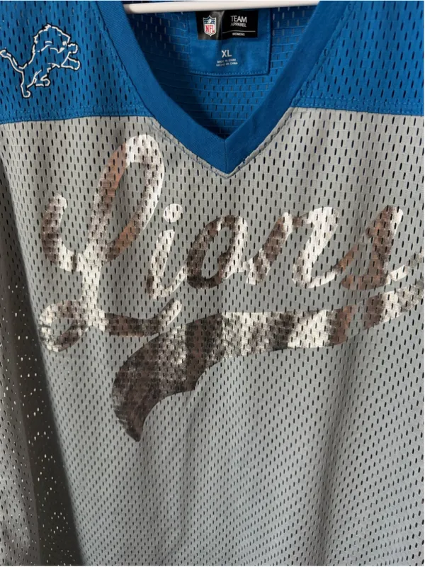 Women's NFL Detroit Lions Jersey XL Grey Blue Mesh V-Neck - Image 5
