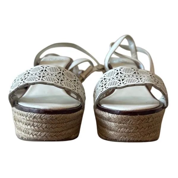 Tory Burch Roselle Platform Espadrille Wedges‎ White Leather 10 - Image 3