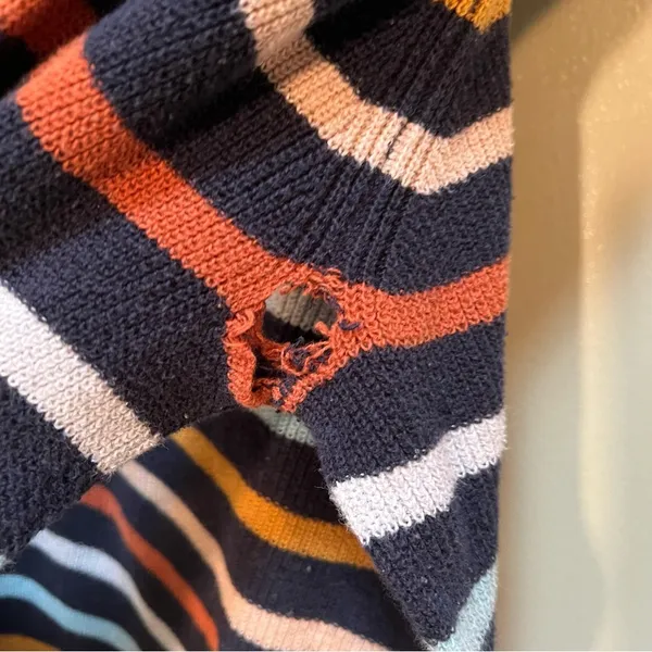 Loft Womens Size Large Crewneck Sweater Navy Blue Multicolor Stripes 100% Cotton - Image 10