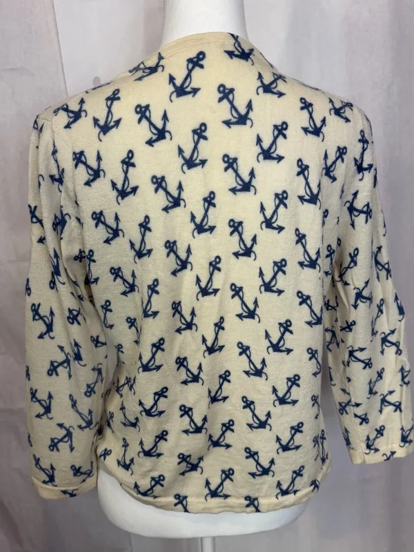 Garnet Hill Cream and Navy Anchor Button-Front Top - Image 3