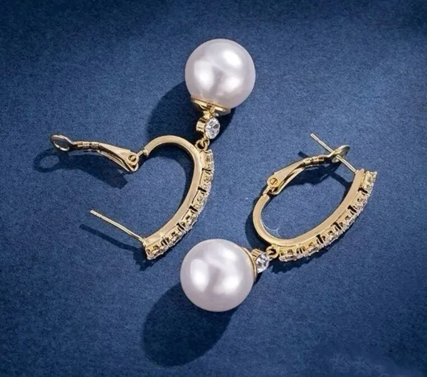 White Pearl Dangle Drop Earrings for Women - Image 5