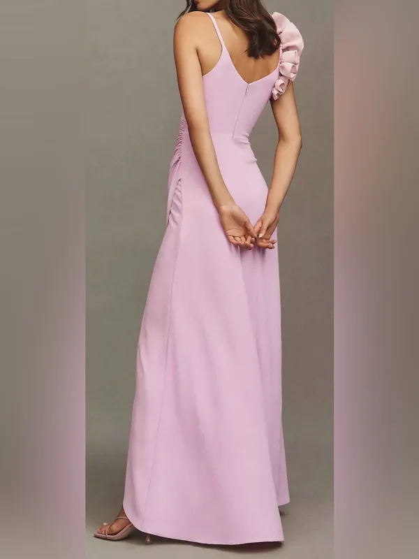 Dress The Population Camelia Ruffle-Shoulder V Neck Crepe Maxi Dress sz L - Image 3