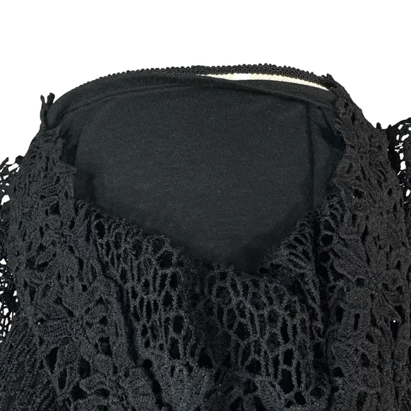 Alfred Dunner X-Large Top Floral Crochet Overlay 3/4 Flare Sleeves Stretch Black - Image 4