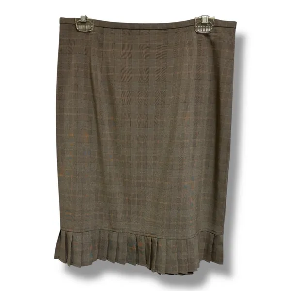 KC Spencer New York Brown Beige Pink Plaid Pleated Ruffle Hem Pencil‎ Skirt 12 - Image 5