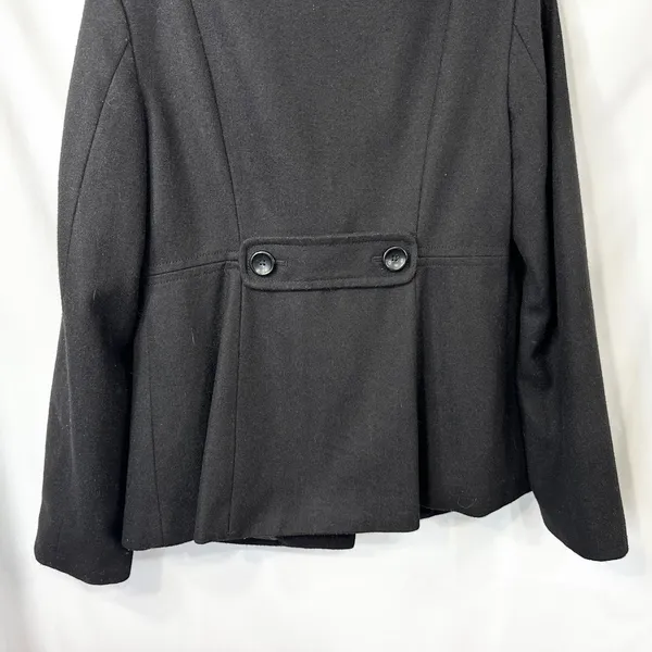 Old Navy Medium Coat Wool Black‎ Ruffle Collar Jacket Womens Pockets Pea C - Image 7