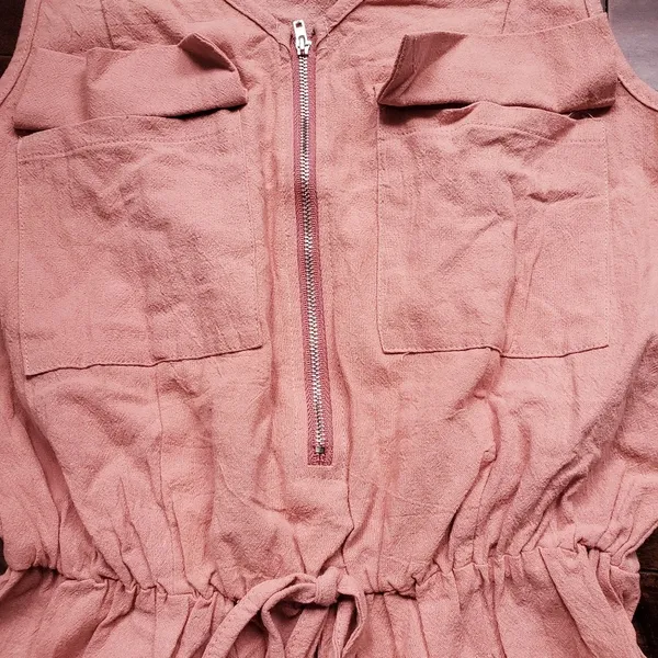 Tan color romper size small never worn very lightweight material zipper in the f - Image 3