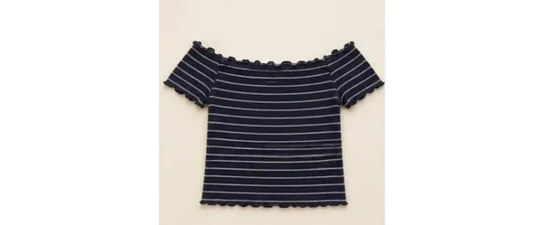 Aeropostale Navy & White Striped Off Shoulder Bardot Top M - Image 3