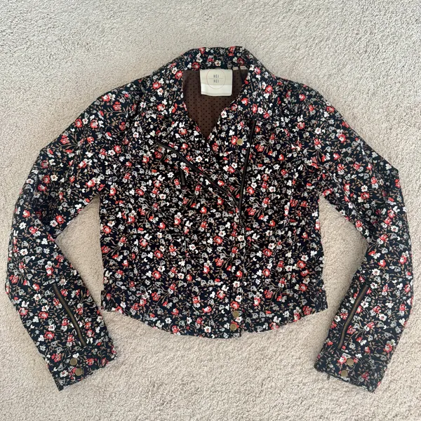 Anthropologie Hei Hei Tinsley Floral Moto Jacket Zip Cropped Fitted Womens Sz 6 - Image 4