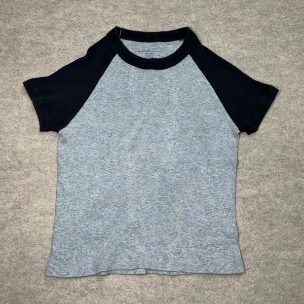 Brandy Melville Top Bundle Green Waffle Knit Long Sleeve Gray Raglan Tee Cotton‎ - Image 2
