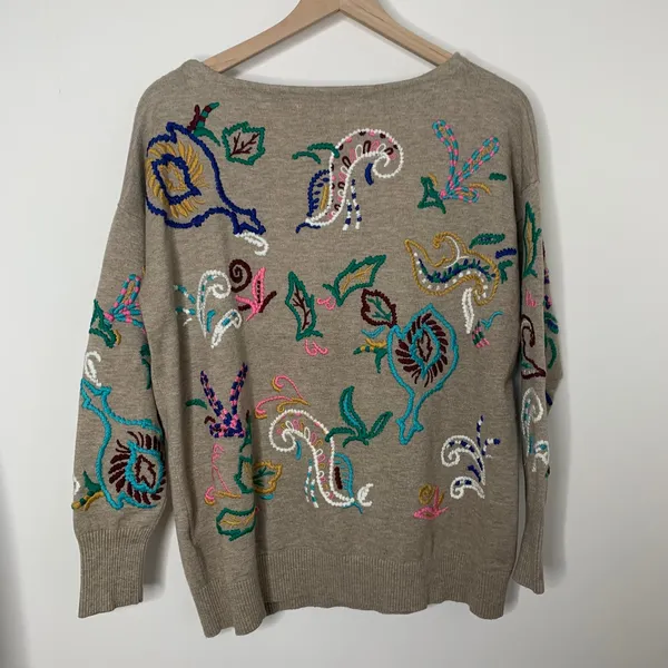 Anthropologie Embroidered Sweater Skirt Set Womens Medium - Image 5