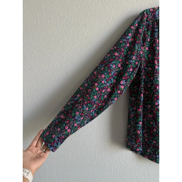 J.Crew Floral Popover Placket Blouse L Whimsygoth Cottagecore Dark Romantic Top - Image 5