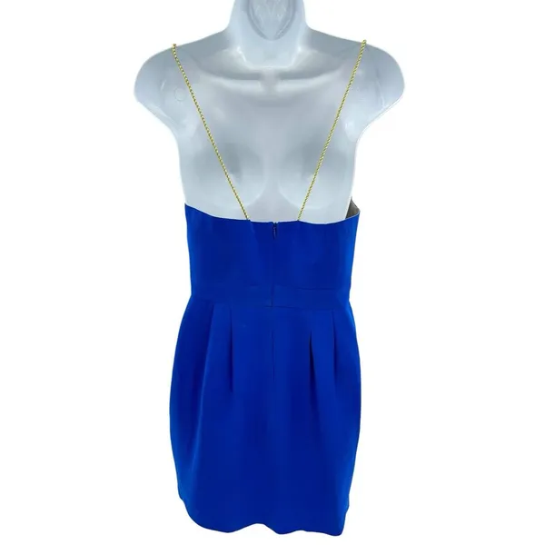 New‎ Naven Royal Blue Gold Braid Straps Sweetheart A Line Mini Dress Size Medium - Image 3