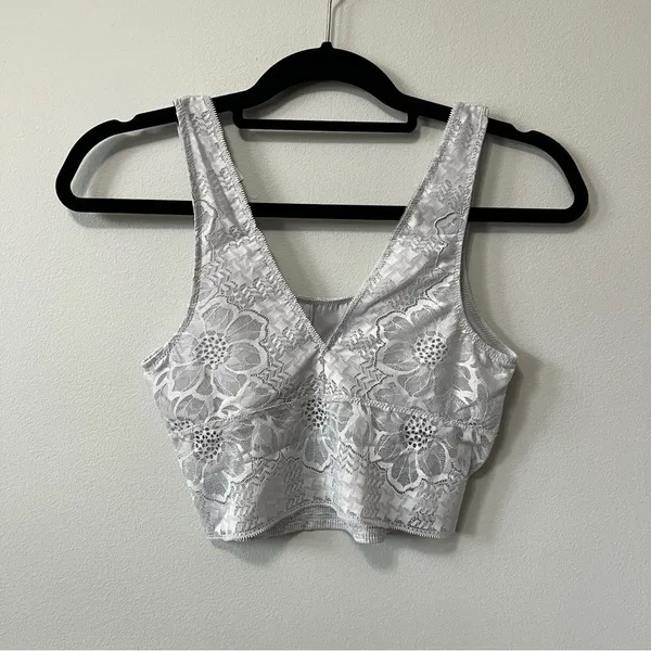 Aerie Lace Waffle Longline Bralette in Light Gray Size S New with Tags - Image 7