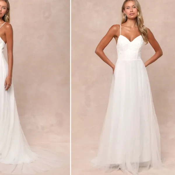LULU's Bridal Wedding Romantic Flowy Dreamy Floral Lace Tulle Layered Ballgown - Image 3