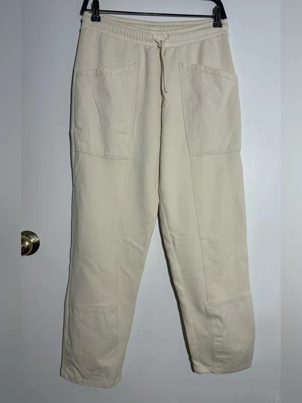 Zara Wide Leg Drawstring Pants - Cream - Image 4