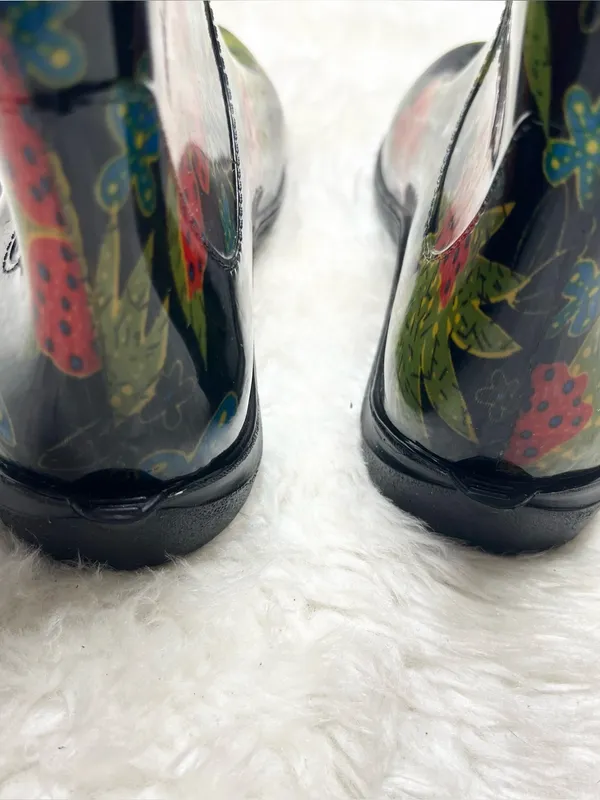 SLOGGERS Black Red & Green Floral Rain & Garden Waterproof Ankle Boots Size 9 - Image 10