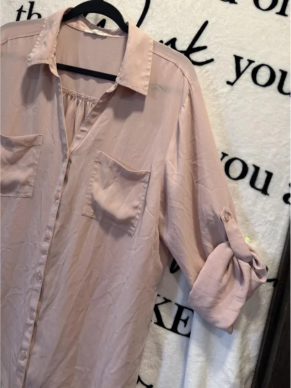 Maurices Button-Down Blouse Adjustable Long Sleeves Pink Plus Size XXL - Image 4