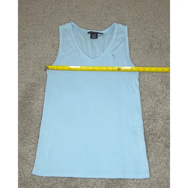 Ralph Lauren Sport Women Large Light Blue V-Neck Tank Top Cotton Lyocell - Image 3