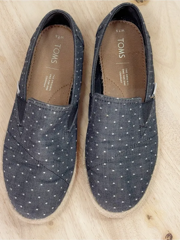 Toms Alpargata Polkadot Espadrille Canvas‎ Slip On Flats Shoes Black White 7.5 - Image 4