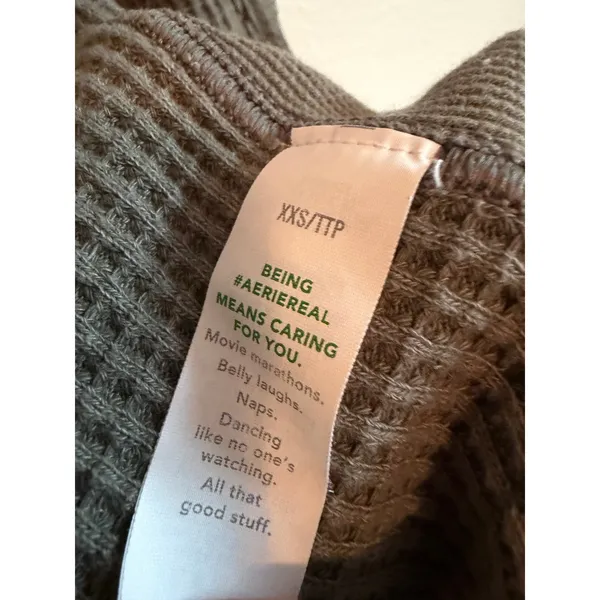 Aerie Women Button Down XXS Olive Gray Waffle Knit Oversized Shacket Shirt - Image 5