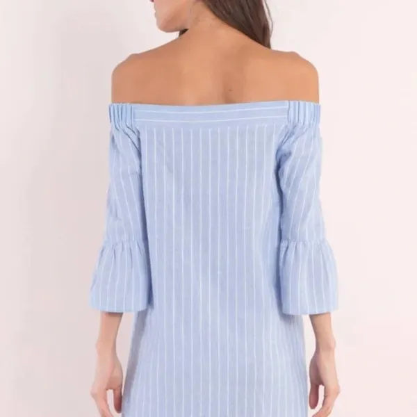 Tobi Dress Abby Striped Off Shoulder Dress in Light Blue Size M - Image 3