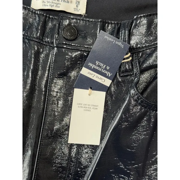 NWT Abercrombie & Fitch curve love 90s‎ straight ultra high rise leather sz 28 - Image 4