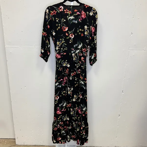 Lovestitch Hi-Low Wrap Maxi Dress High Low Ruffle Floral‎ Black Red Medium - Image 3